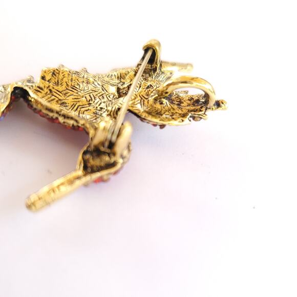 Red Gold Hummingbird Brooch Necklace with loop-back includes long Chain - Picture 2 of 3